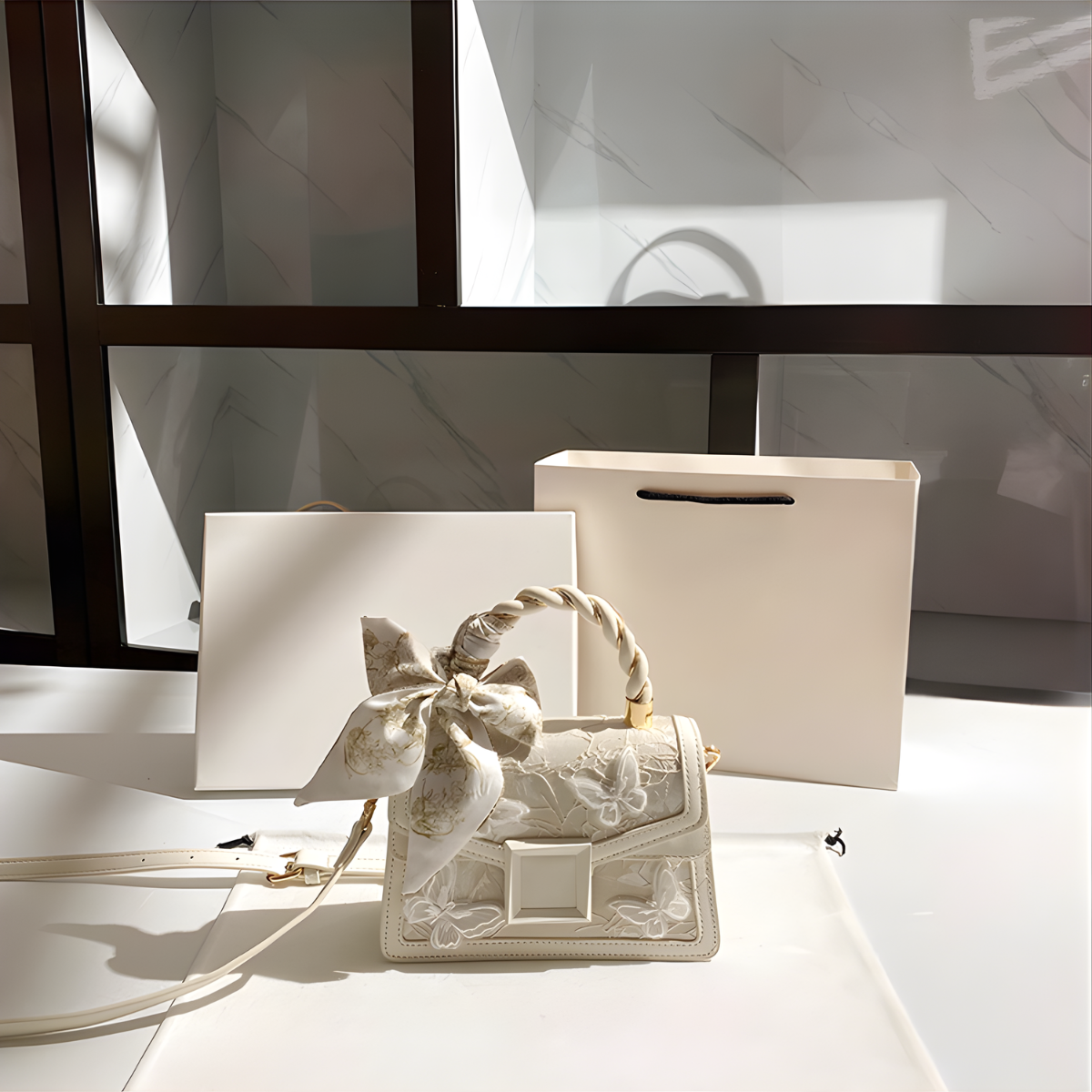 Túi xách nữ UHE_2525 LIA – màu Trắng Kem, phom hộp nắp gập, dây đeo điều chỉnh_thumbnail_3