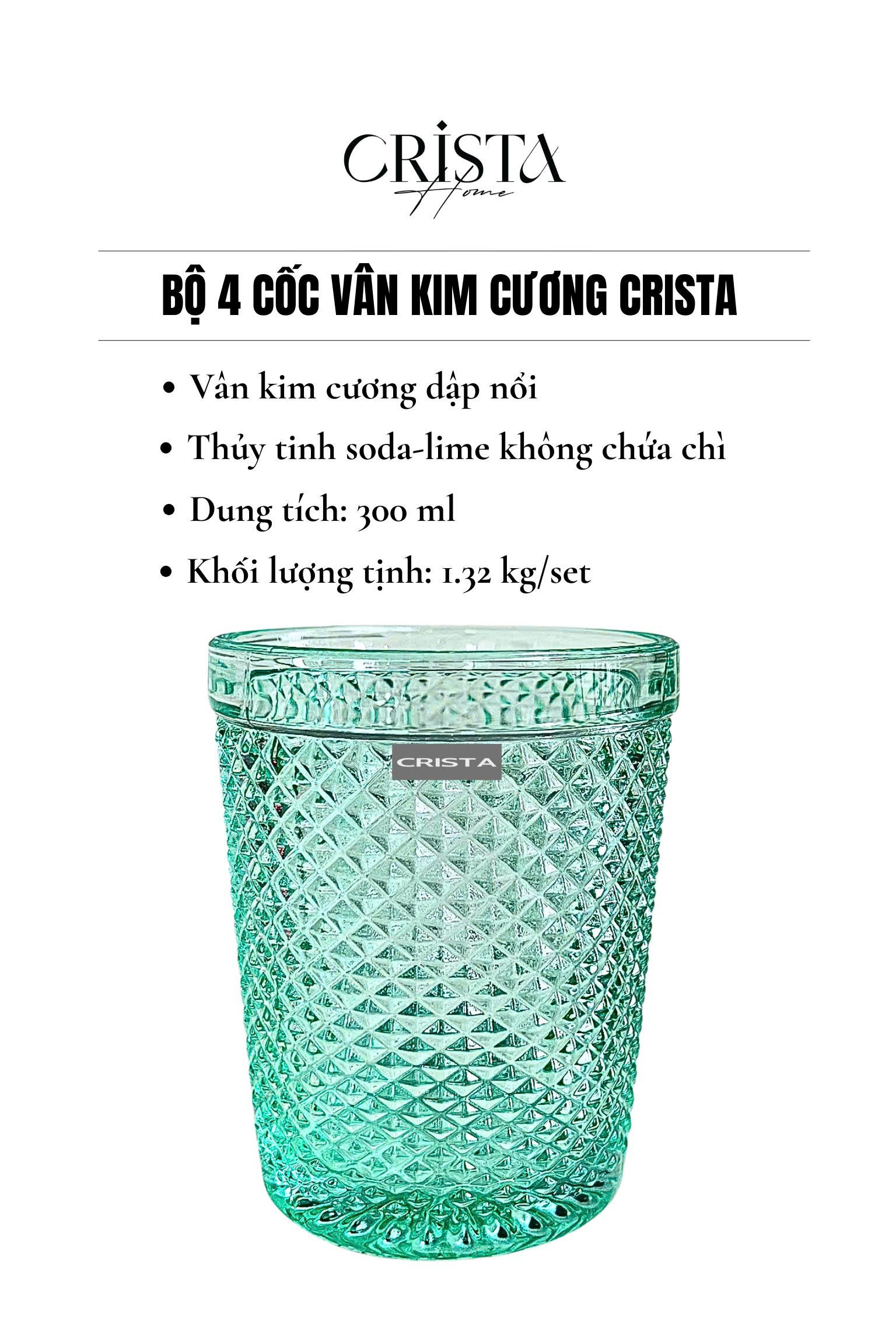 Bộ 4 cốc thủy tinh CRISTA HOME  vân kim cương 300ml_thumbnail_45