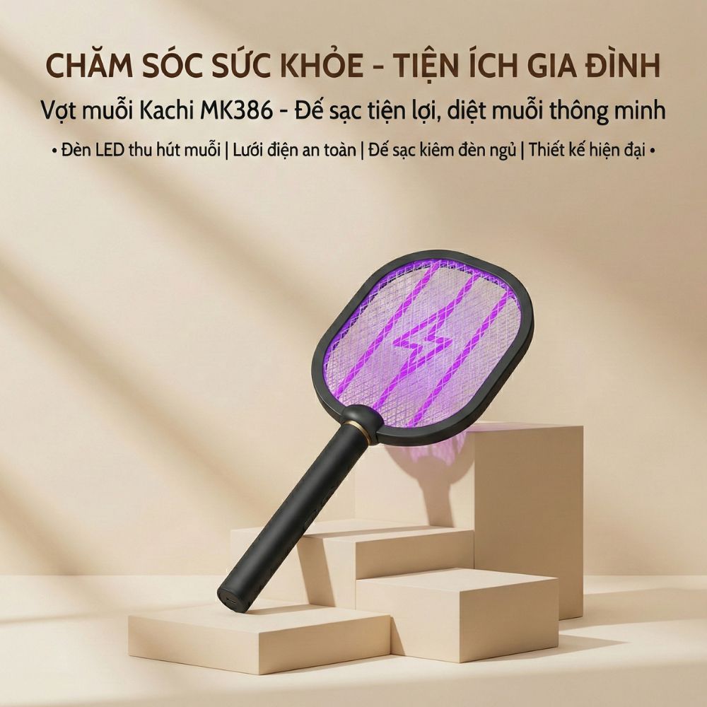 Đèn muỗi có chức năng vợt muỗi Kachi MK386 với đế sạc tích hợp