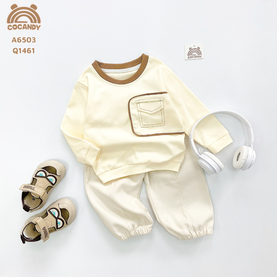 Áo dài BE cổ NÂU ĐẬM ngực nắp túi giả_thumbnail_3