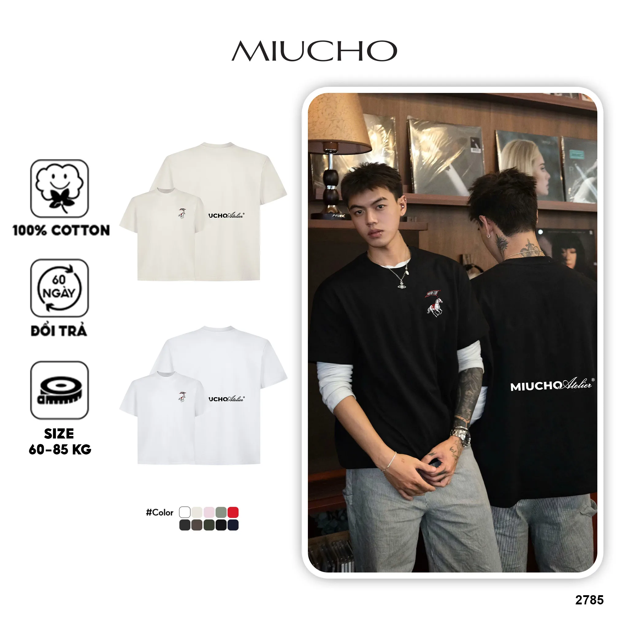 Áo thun nam form boxy Miucho vải cotton thoáng mát thoải mái cả ngày local brand in mix 2785