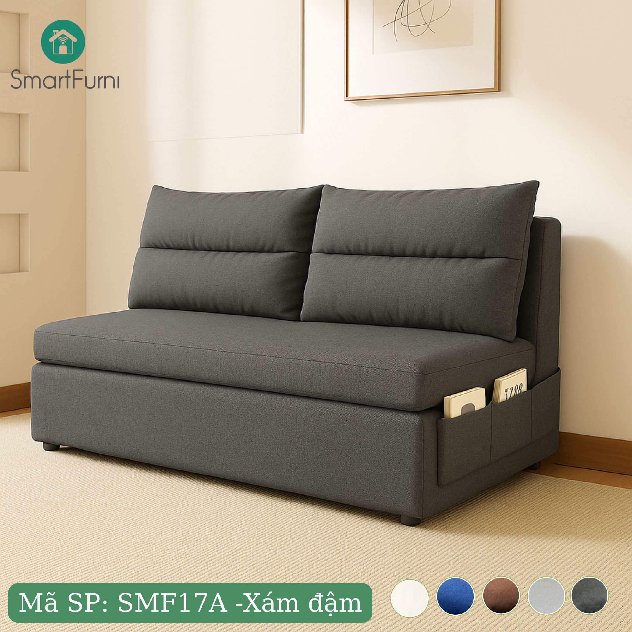Sofa giường thông minh SmartFurni SMF17A - Bọc vải Lanh Canvas, gối kép _thumbnail_19