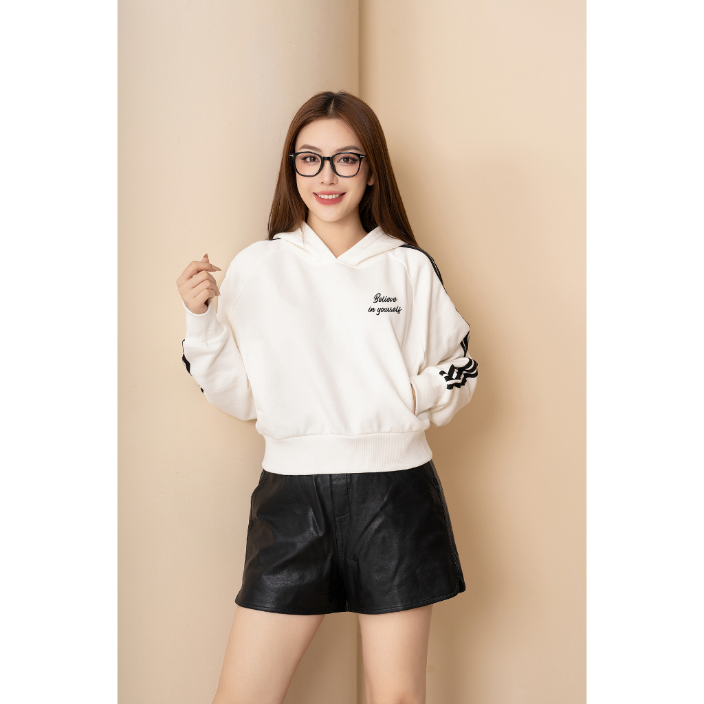 Áo hoodie nữ in chữ Believe in yourself - Áo nỉ có mũ dáng ngắn -  Loza NP6595