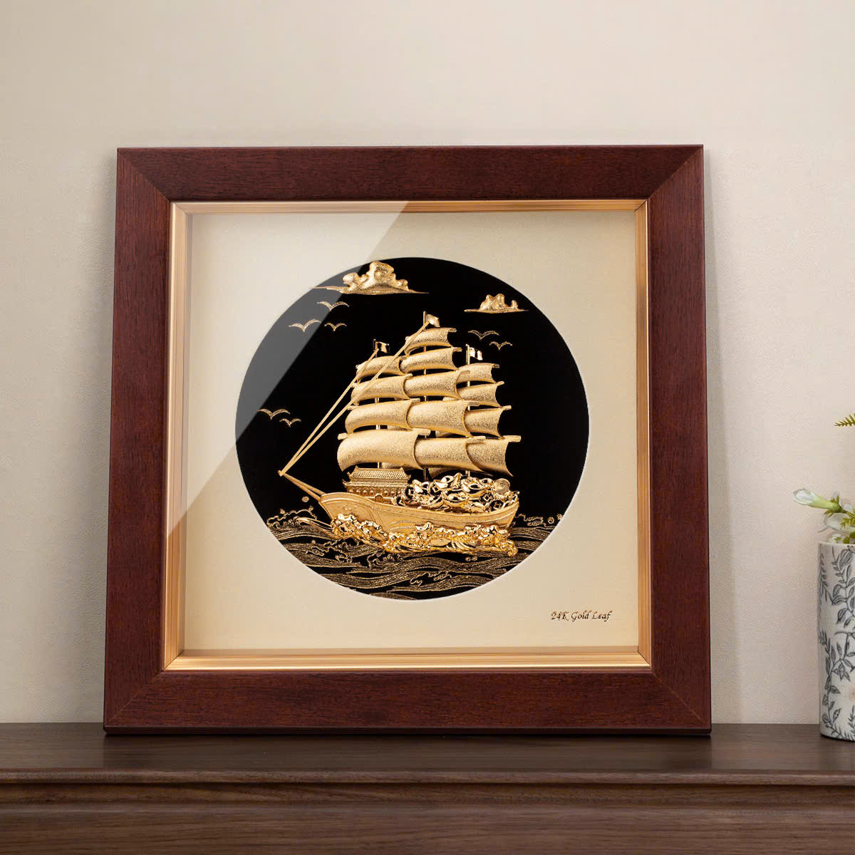 Tranh  tặng thuyền thuận buồm xuôi gió nền đen KT 20X 20CM _thumbnail_1