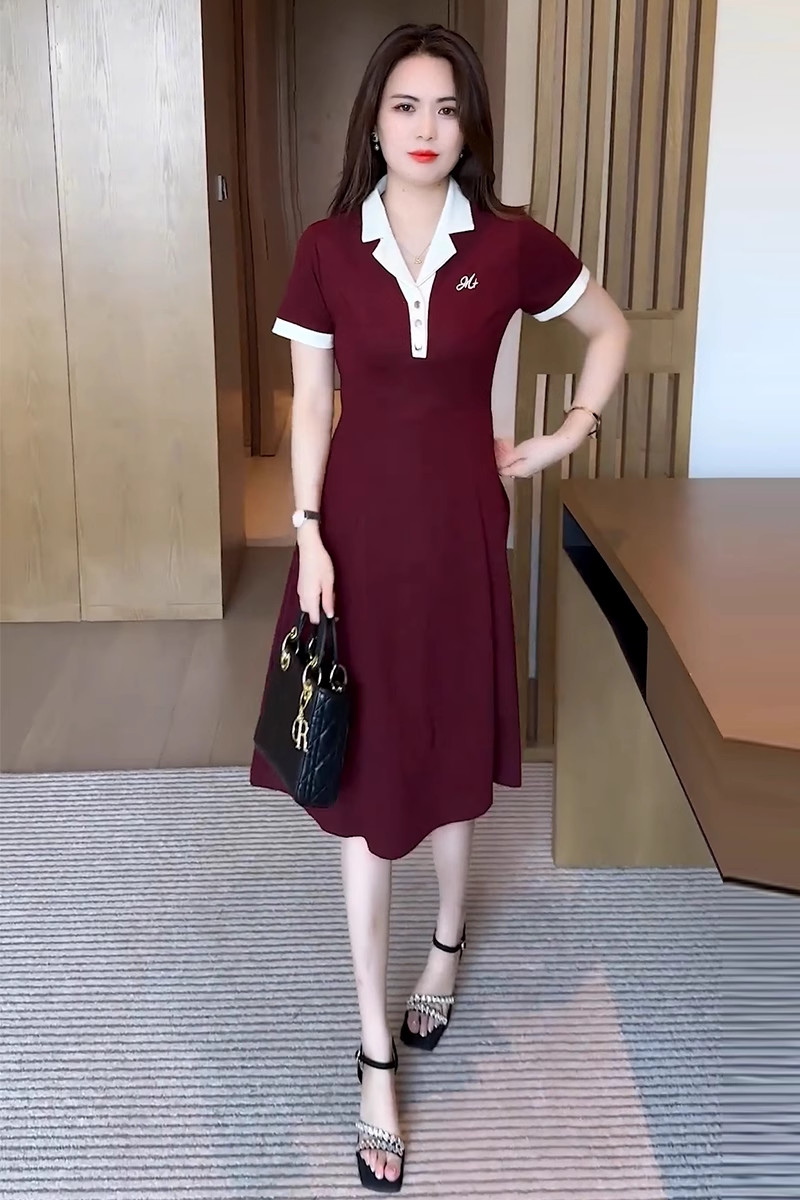 16754-Đầm xòe phối cổ bẻ tay ngắn viền trắng ( thun nhật)_thumbnail_0