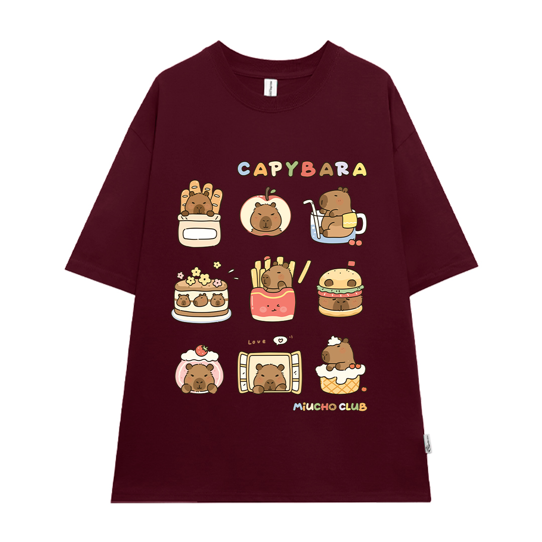 Áo thun chuột Capybara form rộng local brand ATD1224 Miucho tay ngắn vải cotton thoáng mát cổ tòn in mix_thumbnail_23