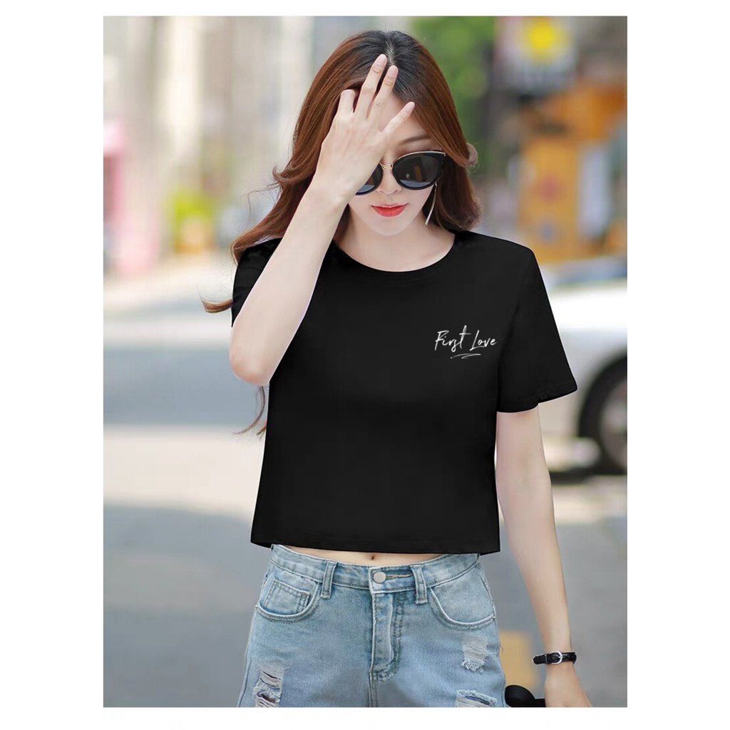 [Form Rộng] Áo croptop nữ form rộng in chữ First love - Áo thun nữ dáng ngắn Loza GT6497