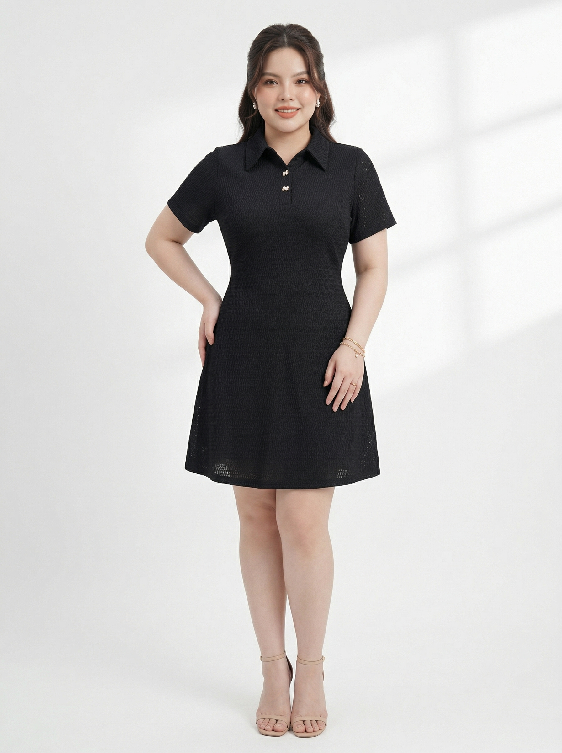 BIGSIZE - Đầm dáng A thun sọc kiểu V-DA199