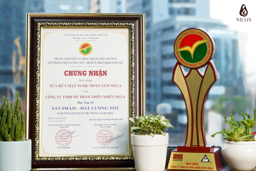 Sữa rửa mặt nghệ nhân sâm Mela vinh dự đạt TOP10 Sản phẩm chất lượng tốt vì quyền lợi người tiêu dùng 2023