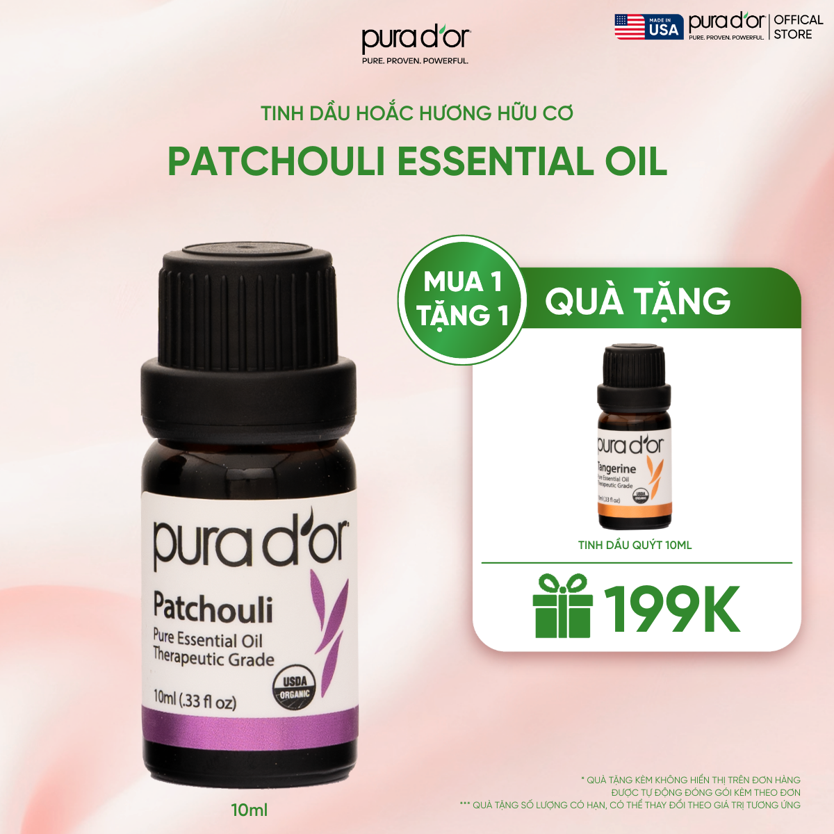 Tinh Dầu Hoắc Hương Hữu Cơ Pura D'or Therapeutic Grade Patchouli Essential Oil 10ml