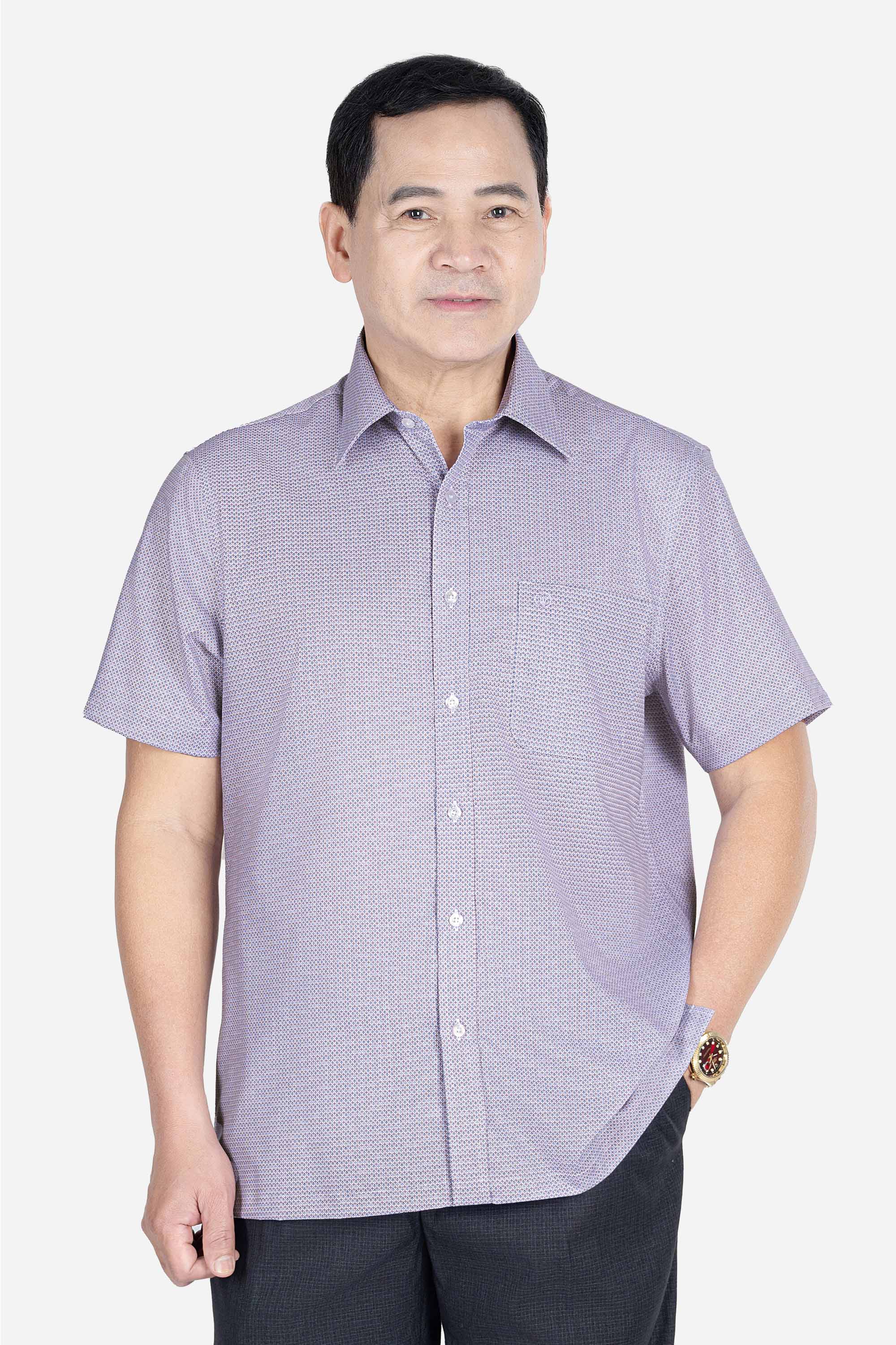 Sơ Mi Cộc Tay Họa Tiết Nam Trung Niên ANCHI Chất Liệu Sợi Sồi Cao Cấp Phom Suông Vạt Ngang