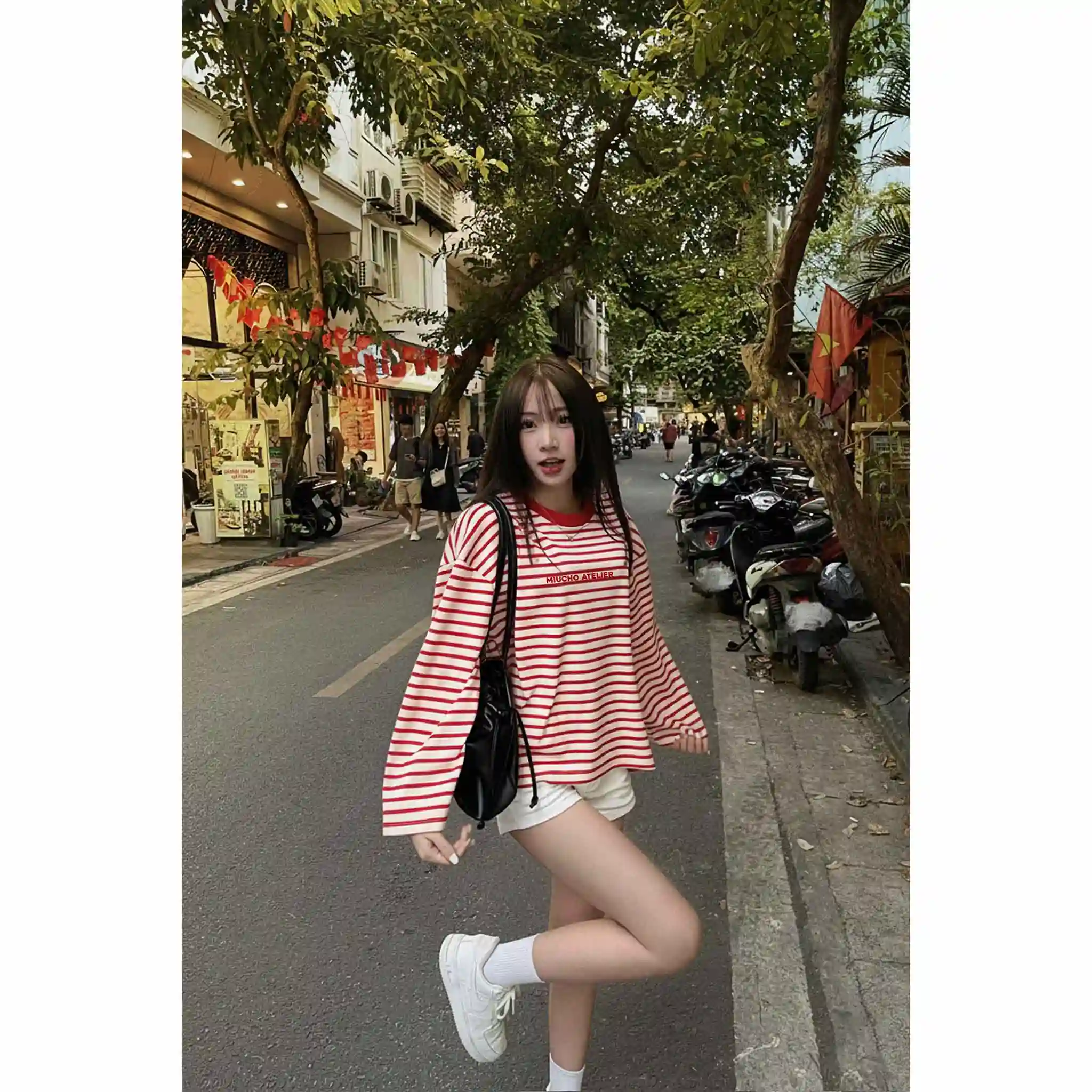 Áo thun boxy tay dài Miucho vải thun rib thoáng mát mềm mại cổ tròn Chill Vibes Only in mix 2695_thumbnail_4