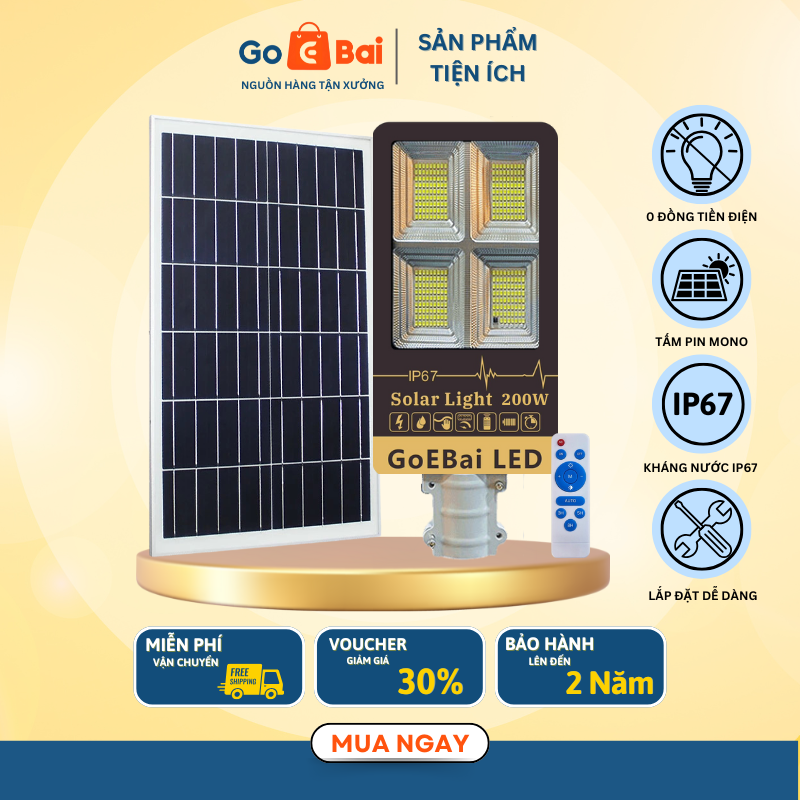 Đèn Đường Bàn Chải Năng Lượng Mặt Trời 200W - Goebai LED