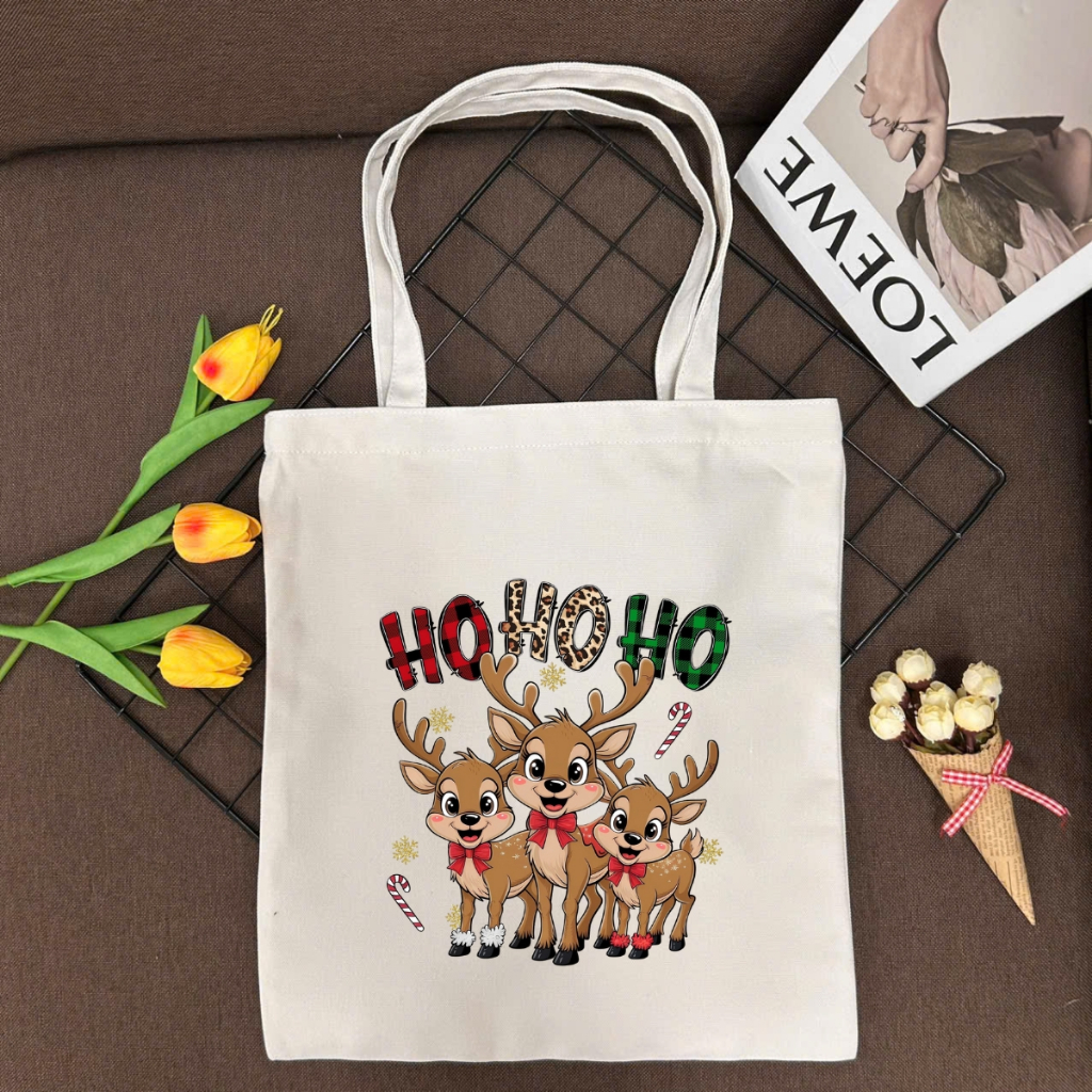 Túi tote vải canvas hình người tuyết, ông già Noel có khóa kéo và ngăn phụ WE TEE - WTU05_thumbnail_13