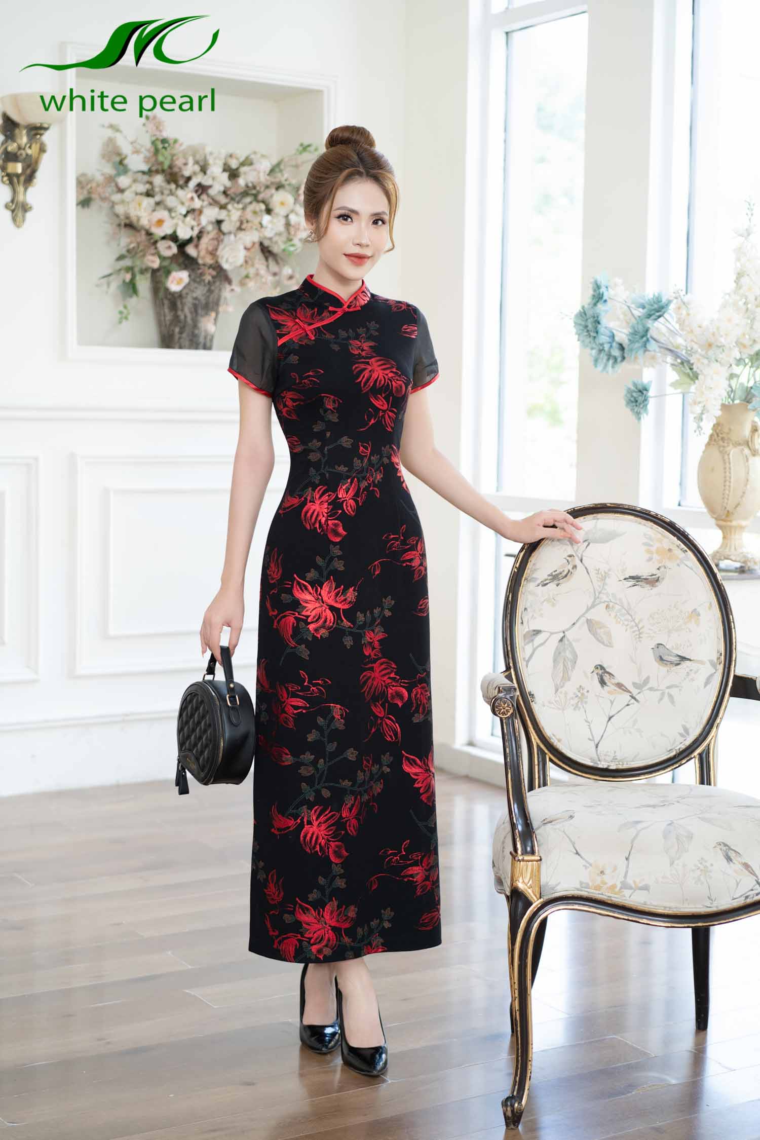 Áo sườn xám đuôi cá thời trang công sở cao cấp White Pearl