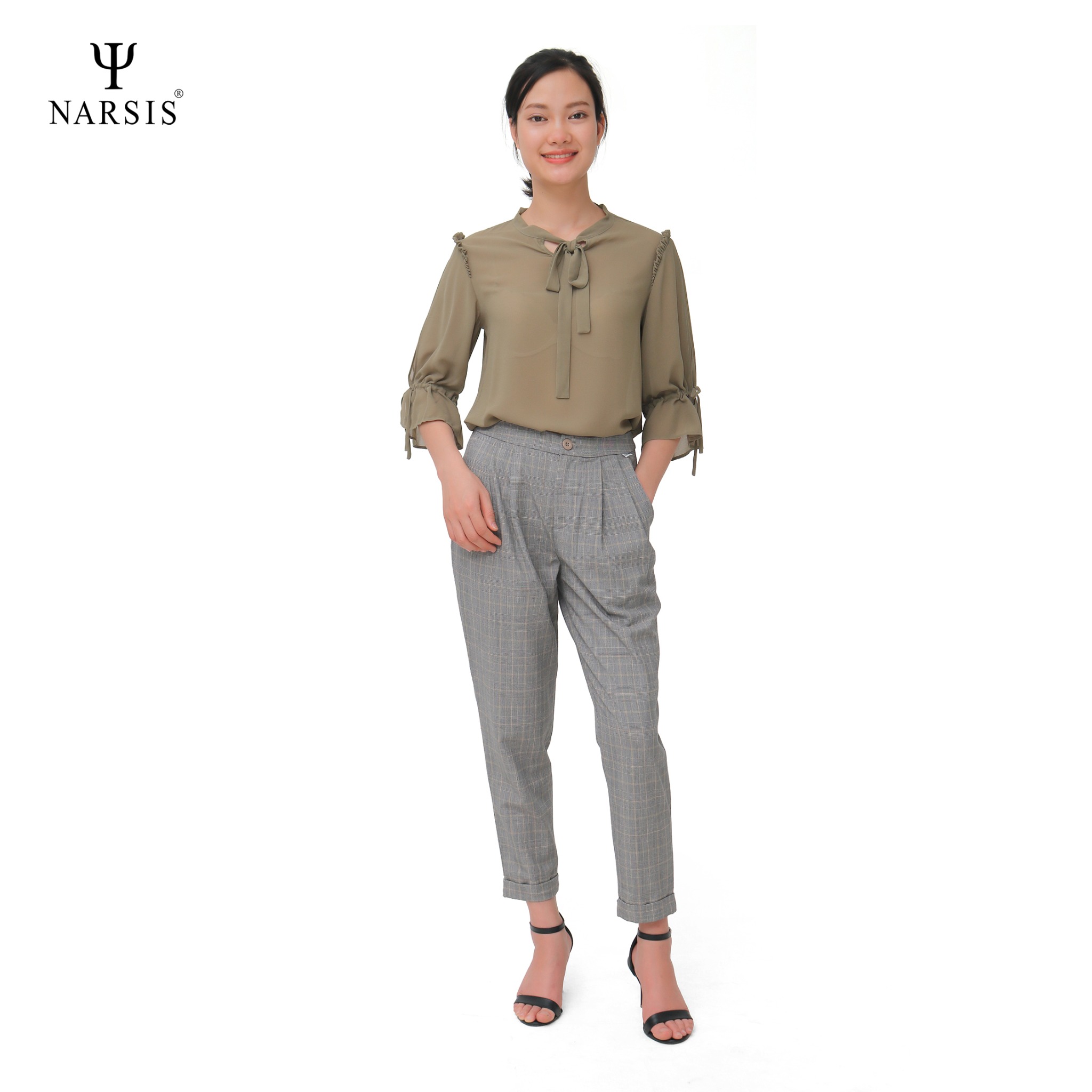 ÁO SƠ MI VOAN XANH RÊU NỮ L0003 NARSIS CHẤT LIỆU THOÁNG MÁT, DỄ CHỊU, THOẢI MÁI CẢ NGÀY, DỄ VẬN ĐỘNG_thumbnail_2