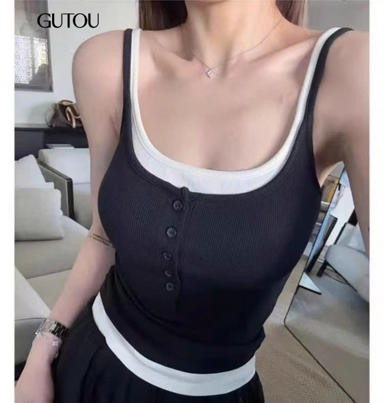 [ GUTOU ] Áo Tank Top Phối Lớp Có Mút