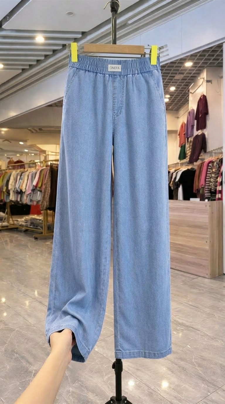 QJF026-Jeans Giấy Suông Cạp Chun