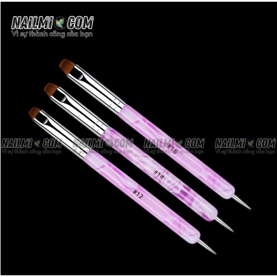 Cọ đắp gel - cọ fen - 2 đầu bản tròn & chấm bi - #12 - cán nhựa_thumbnail_1