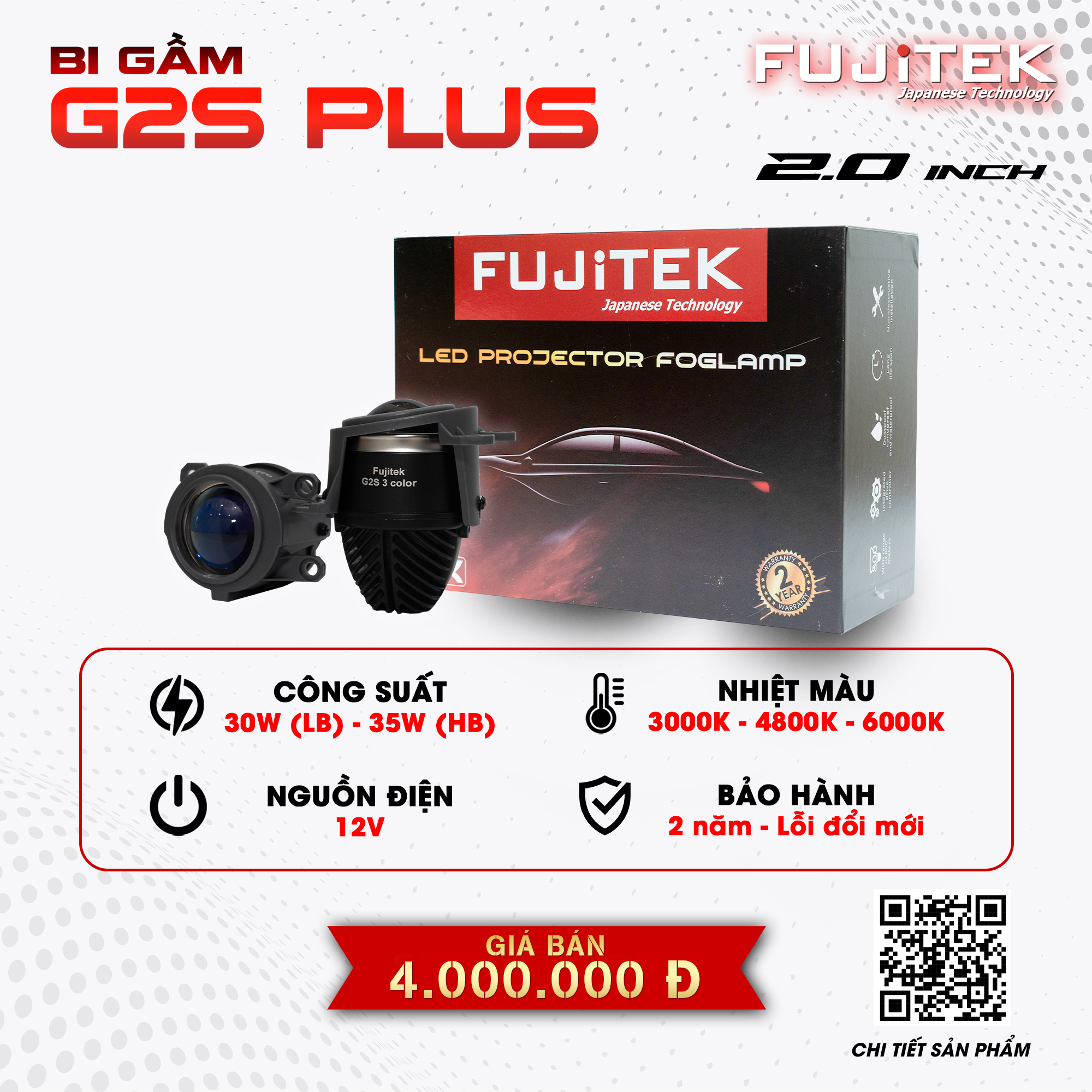 Fujitek G2S Plus Bi gầm Led 2 inch 3 chế độ màu kích cỡ nhỏ 
