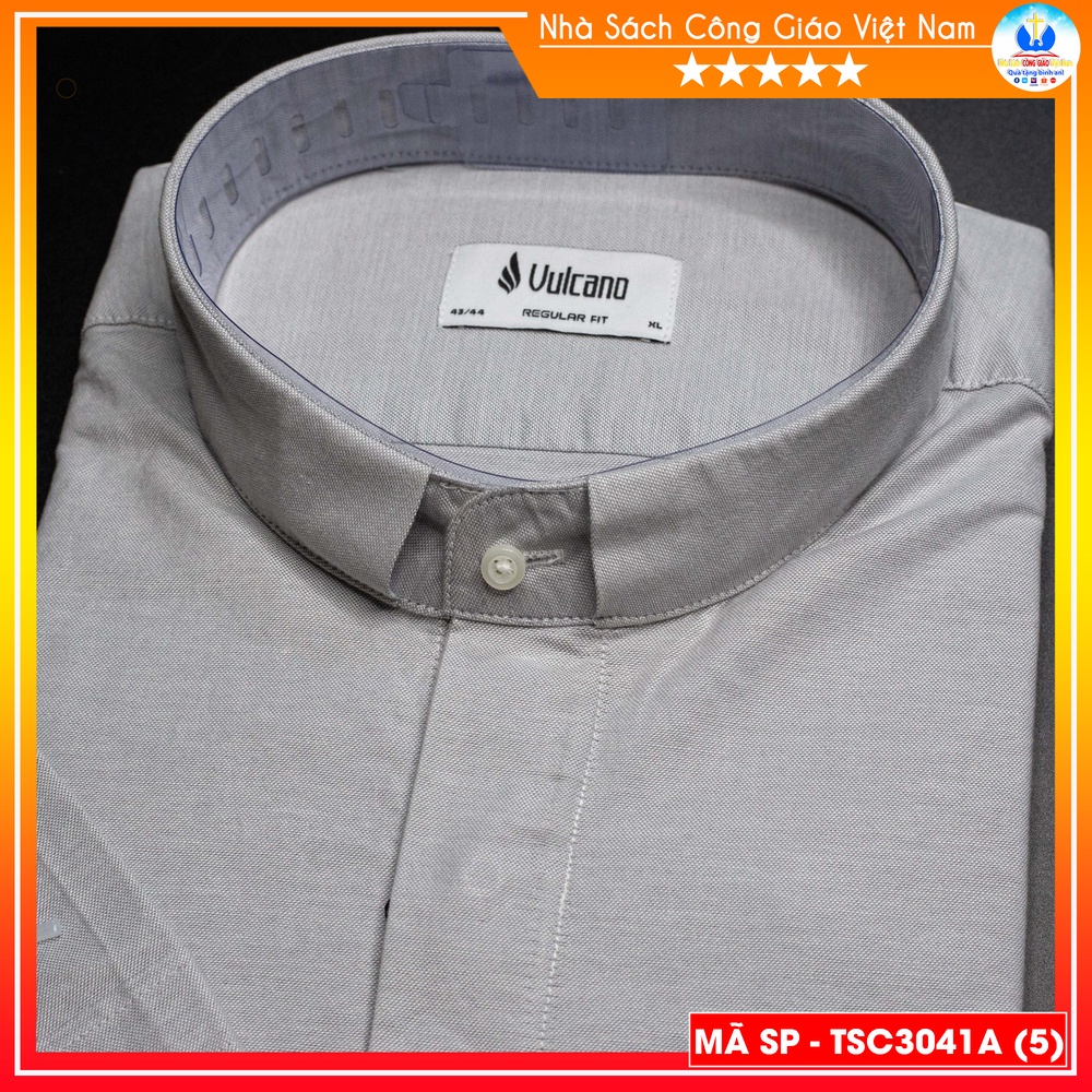 Áo Sơ Mi cổ côn linh mục ngắn tay màu ghi cotton TSC3041A- Quà tặng  Lễ quan thầy, truyền chức, sinh nhật cha xứ