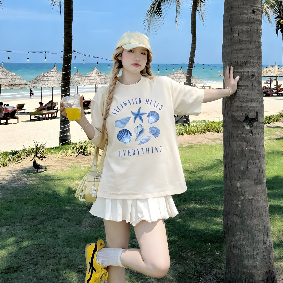 Áo thun unisex UX30-1136 SALTWATER HEALS 7 vỏ sò xanh dáng oversized local brand WETEE