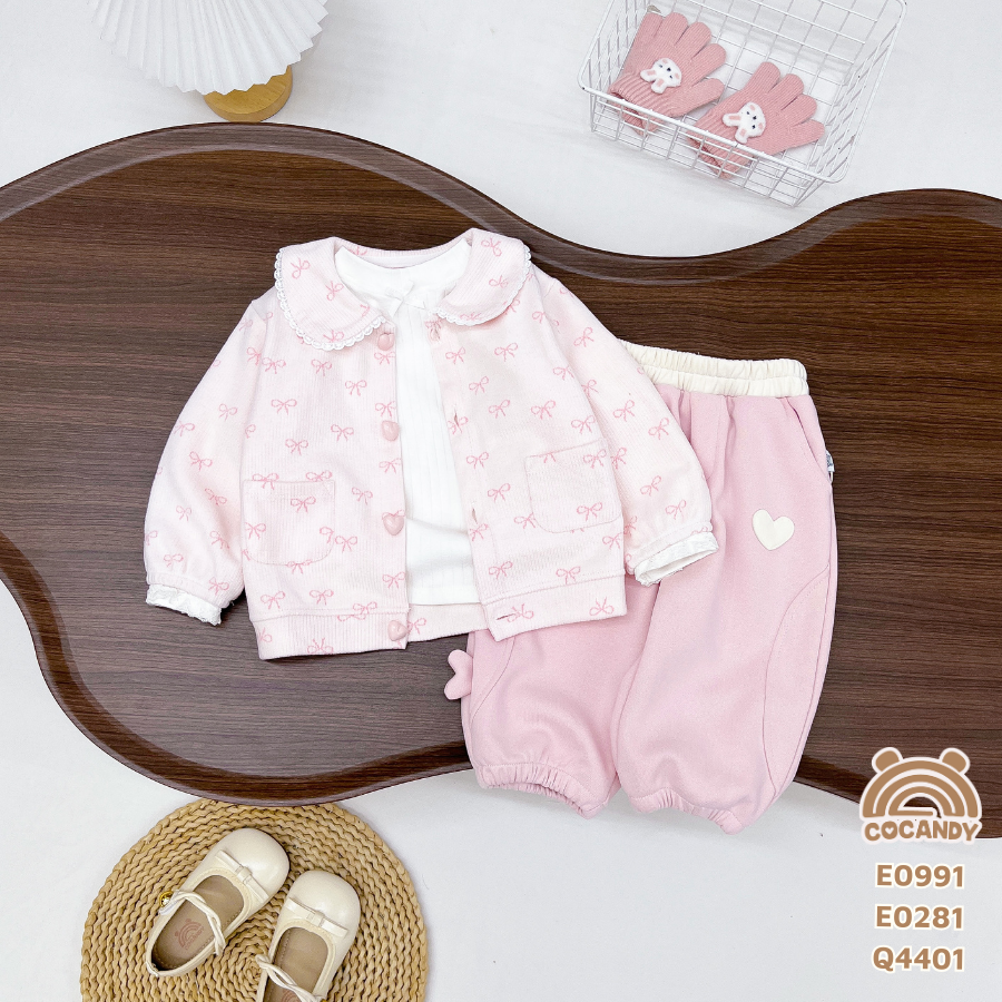 Áo khoác HỒNG họa tiết nơ hồng cổ sen