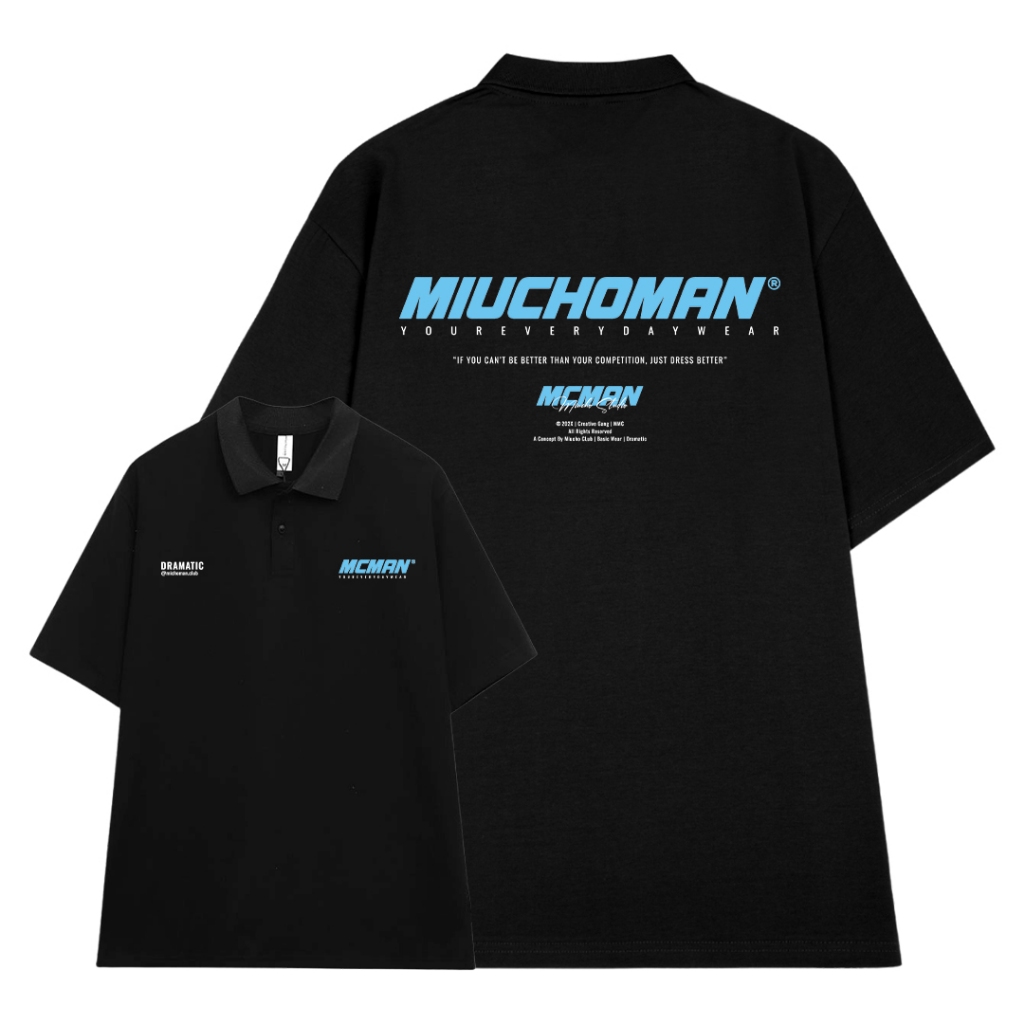 Áo polo nam form rộng PLD390 Miucho Man cotton cổ trụ in typography_thumbnail_2