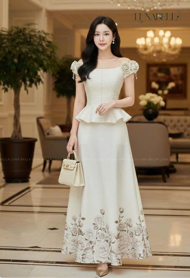 Set đầm lụa YARA màu KEM