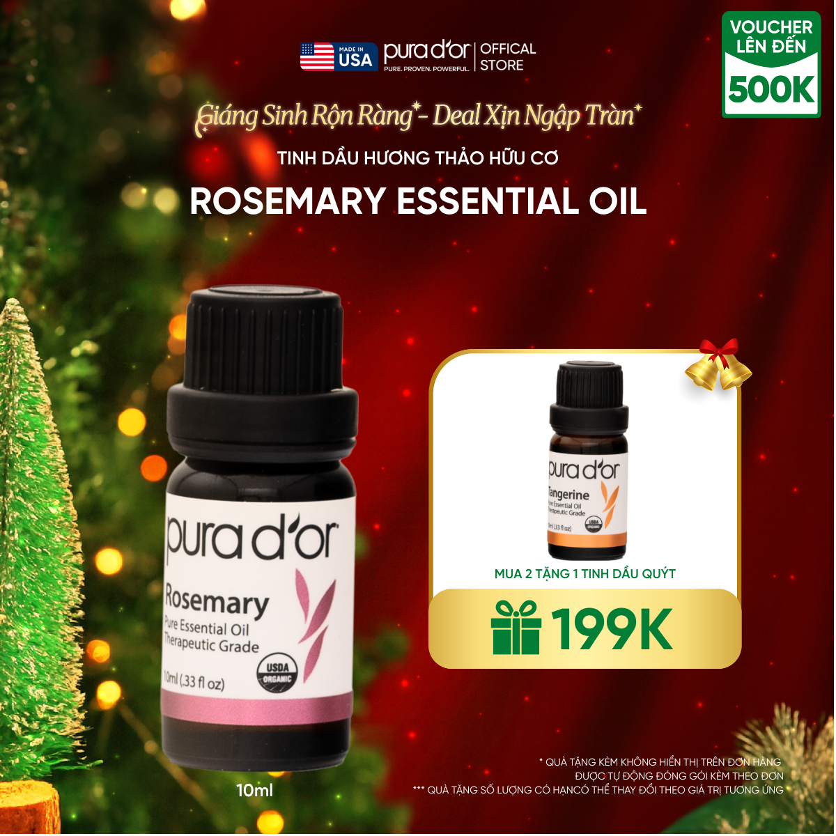 Tinh Dầu Hương Thảo Hữu Cơ PURA D’OR Therapeutic Grade Rosemary Essential Oil 10ML