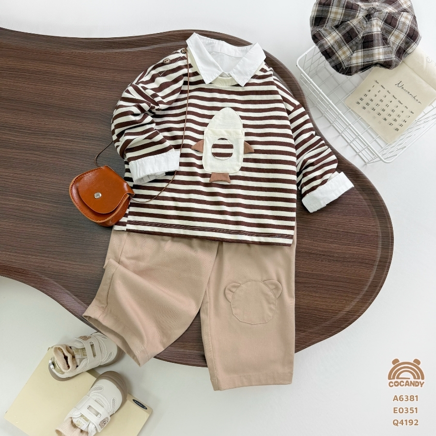 Quần dài NÂU phối túi đáp gấu