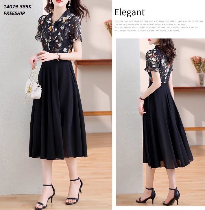 14079-Đầm voan xòe tay ngắn cố thắt nơ in hoa (voan, lót thun)FREESHIP_14079_thumbnail_2