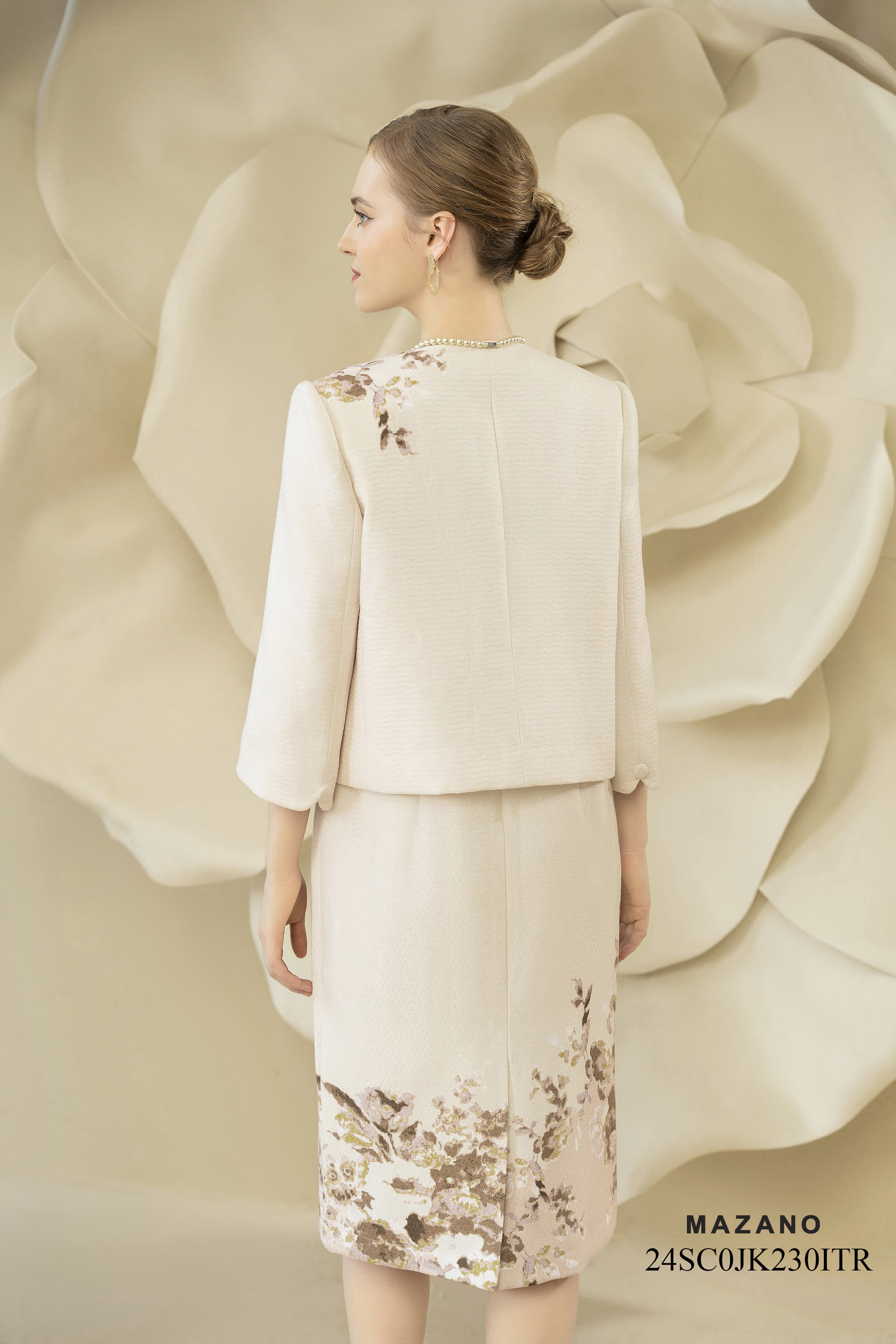 Áo khoác ngắn Suông Vải dạ tweed In hoa cách điệu Dài dưới eo - Mẫu 24E03JK0246_thumbnail_5