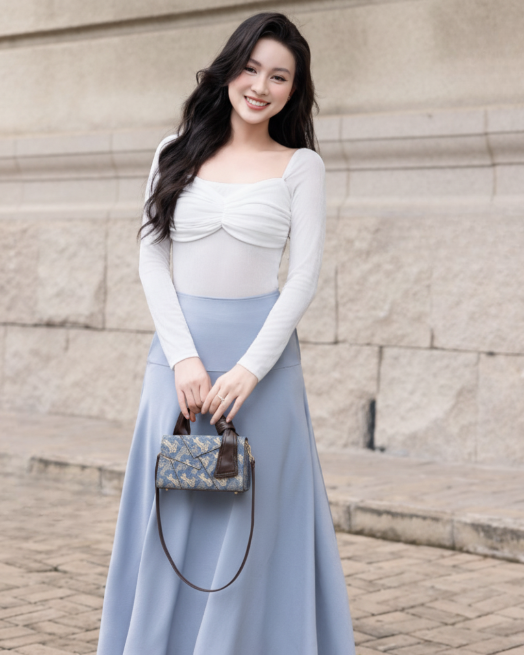 Túi xách UHE_2519 Vera – túi kẹp nách họa tiết vintage, tay cầm da nâu_thumbnail_6