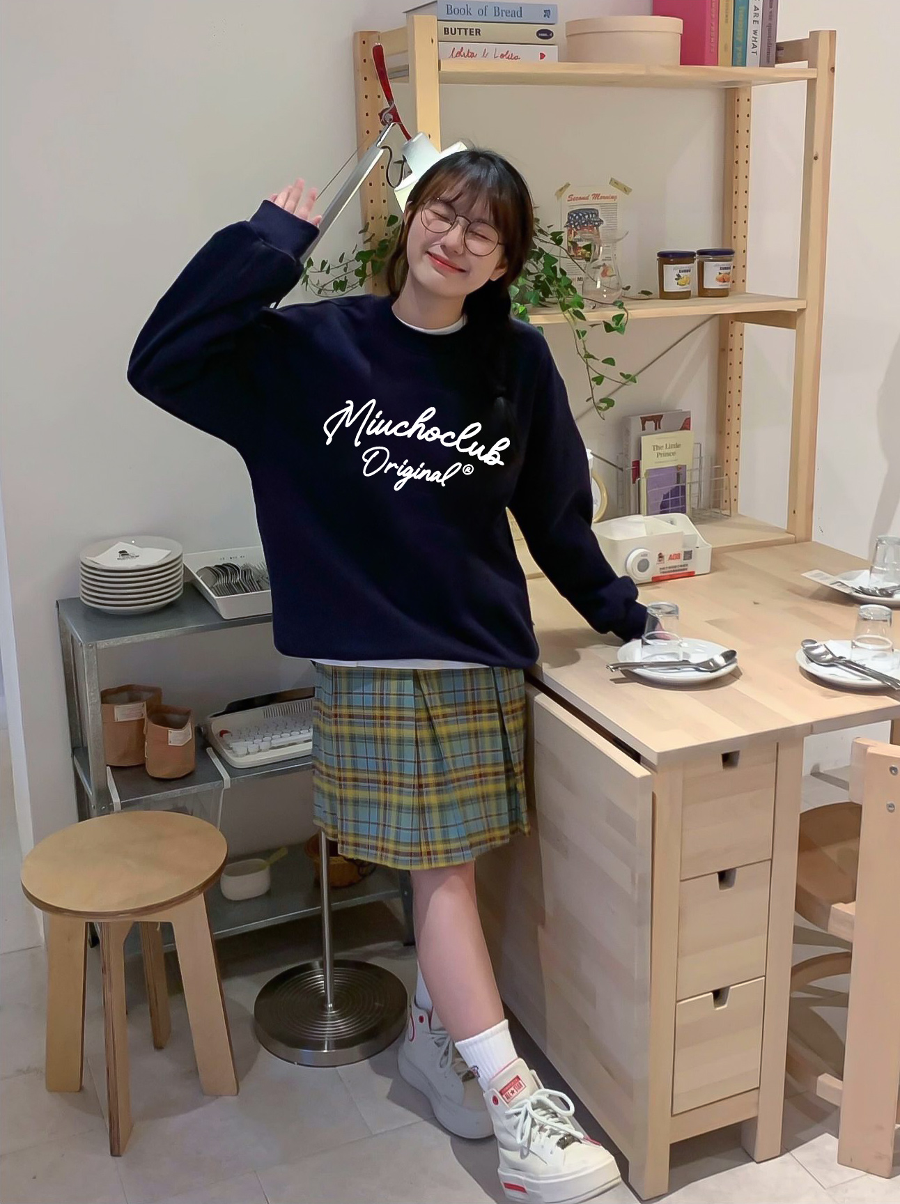 Áo sweater nữ form boxy 1911 Miucho cổ tròn vải nỉ bông 350 GSM dày dặn in basic_thumbnail_4