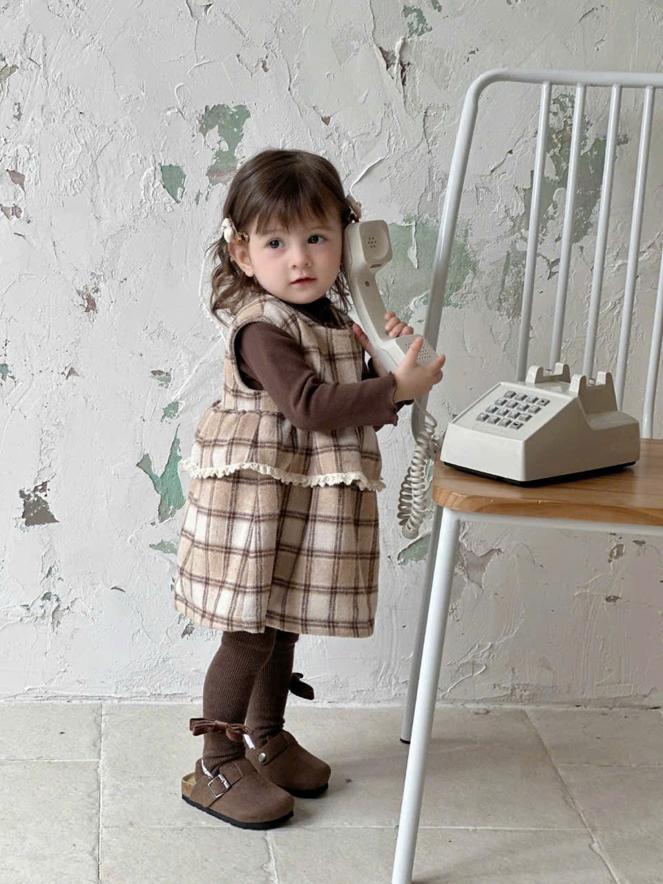 (V69) Váy dạ kẻ caro nâu viền voan trước ngực_thumbnail_0