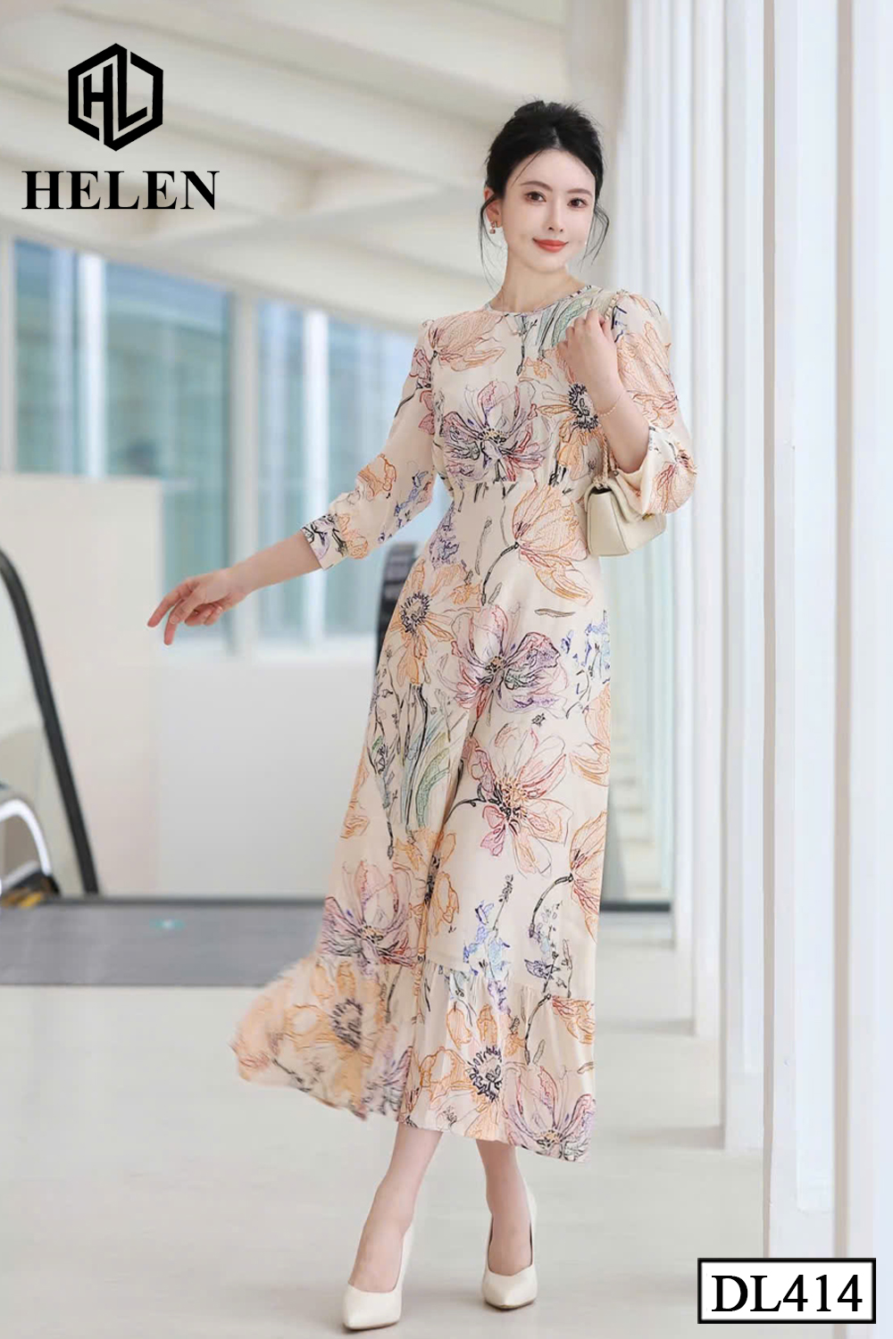 Đầm xòe hoa cam đuôi cá DL414_thumbnail_2