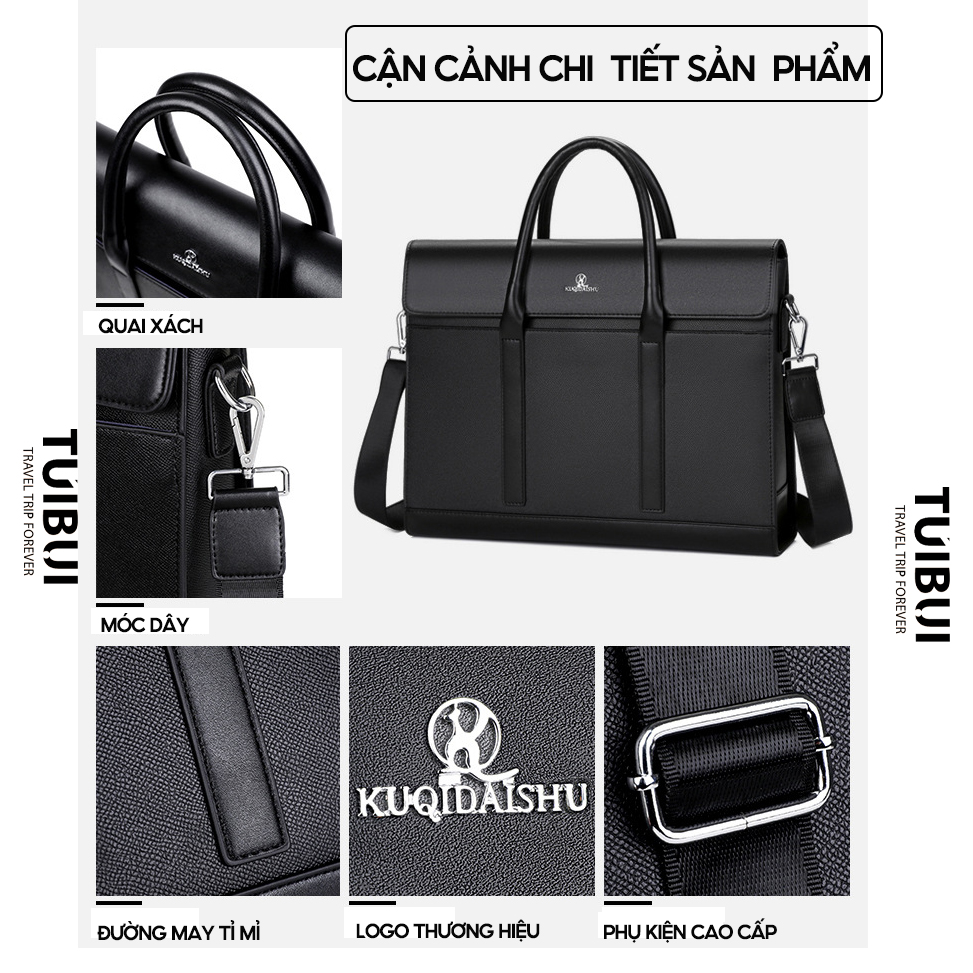 Cặp da nam công sở  văn phòng giám đốc thương hiệu KUQIDAISHU  đựng  máy tính laptop giấy tờ tài liệu A4 da PU chống nước trầy xước_thumbnail_4
