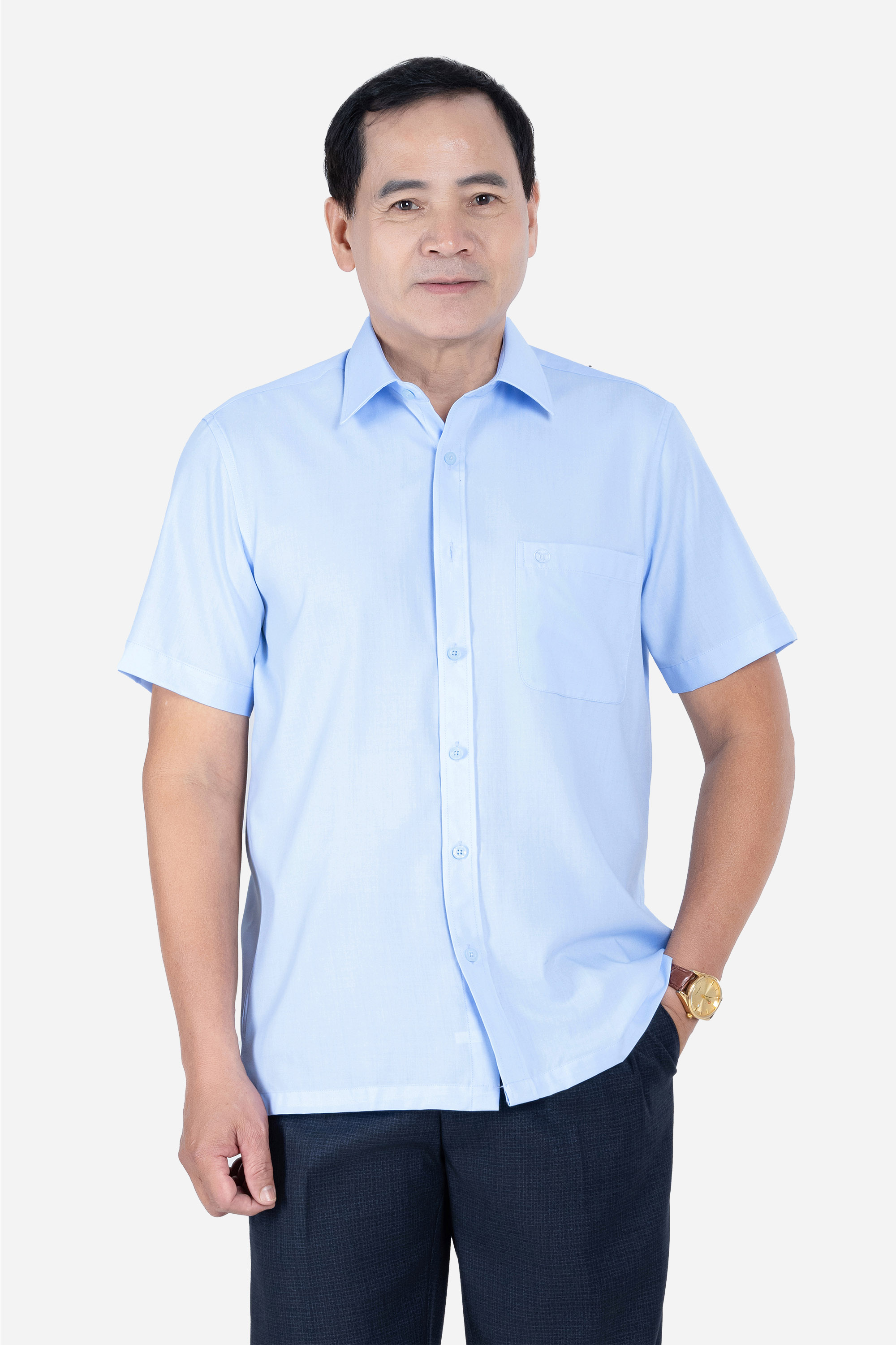 Sơ Mi Trơn Cộc Tay Nam Trung Niên Chất Liệu Cotton Nhập Khẩu Màu Đỏ Đô_thumbnail_8