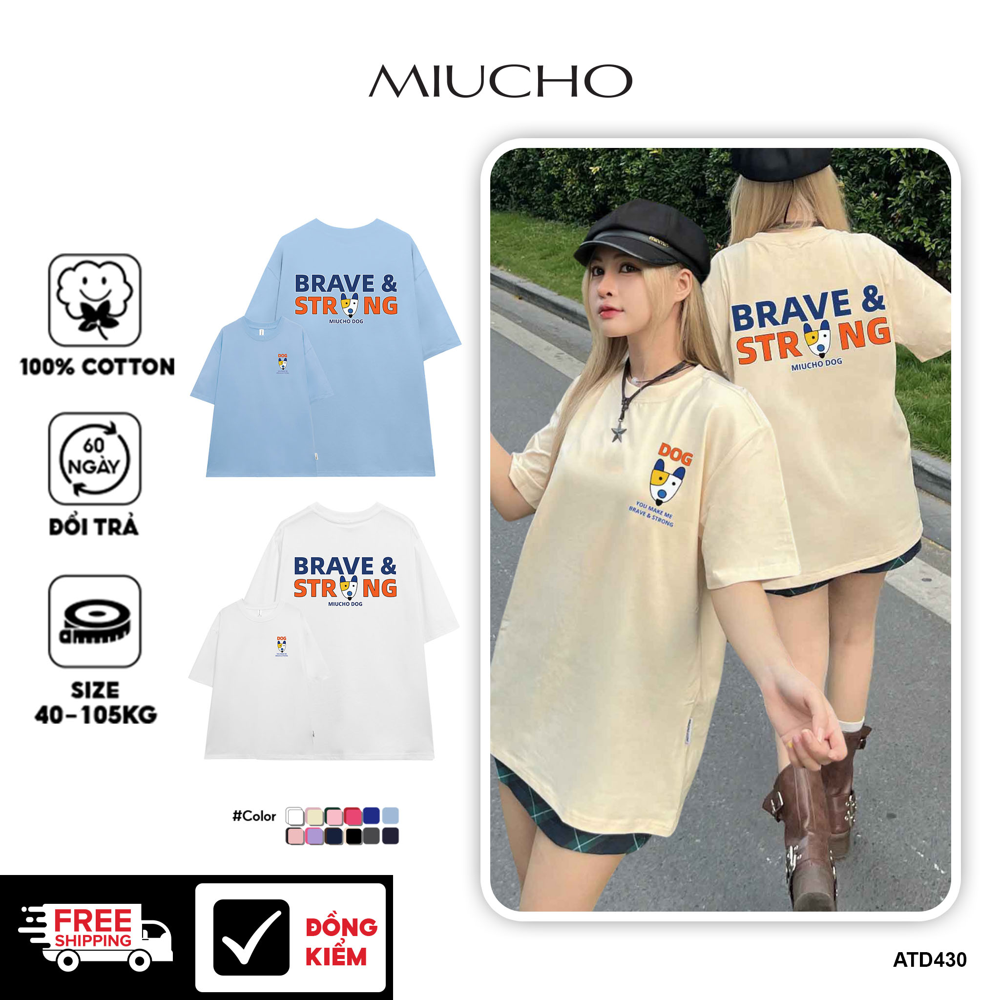 Áo thun nữ form rộng 12 con giáp tuổi Tuất (tuổi chó) ATD430 Miucho cotton cổ tròn in graphic