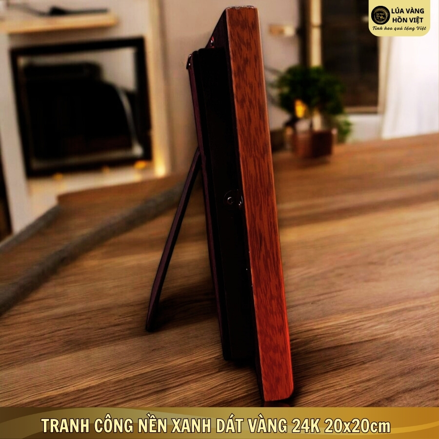 TRANH CHIM CÔNG NỀN XANH DÁT VÀNG 24K 20x20cm_thumbnail_3
