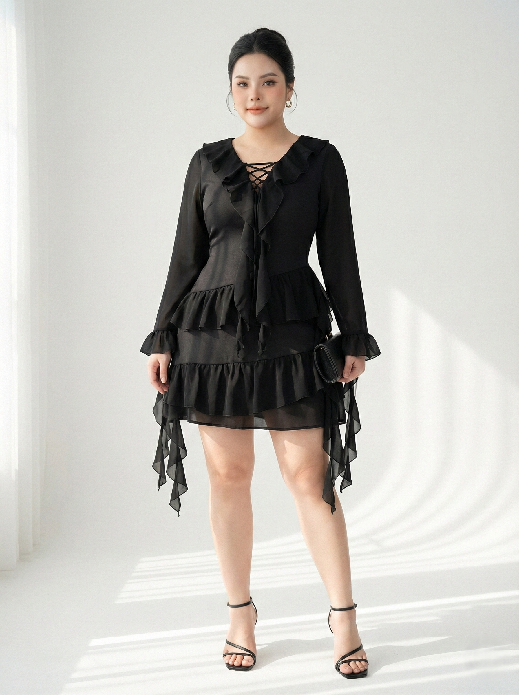 Đầm đen xoắn kiểu phối voan bigsize DA163 dành cho nàng béo mập từ 55-95kg