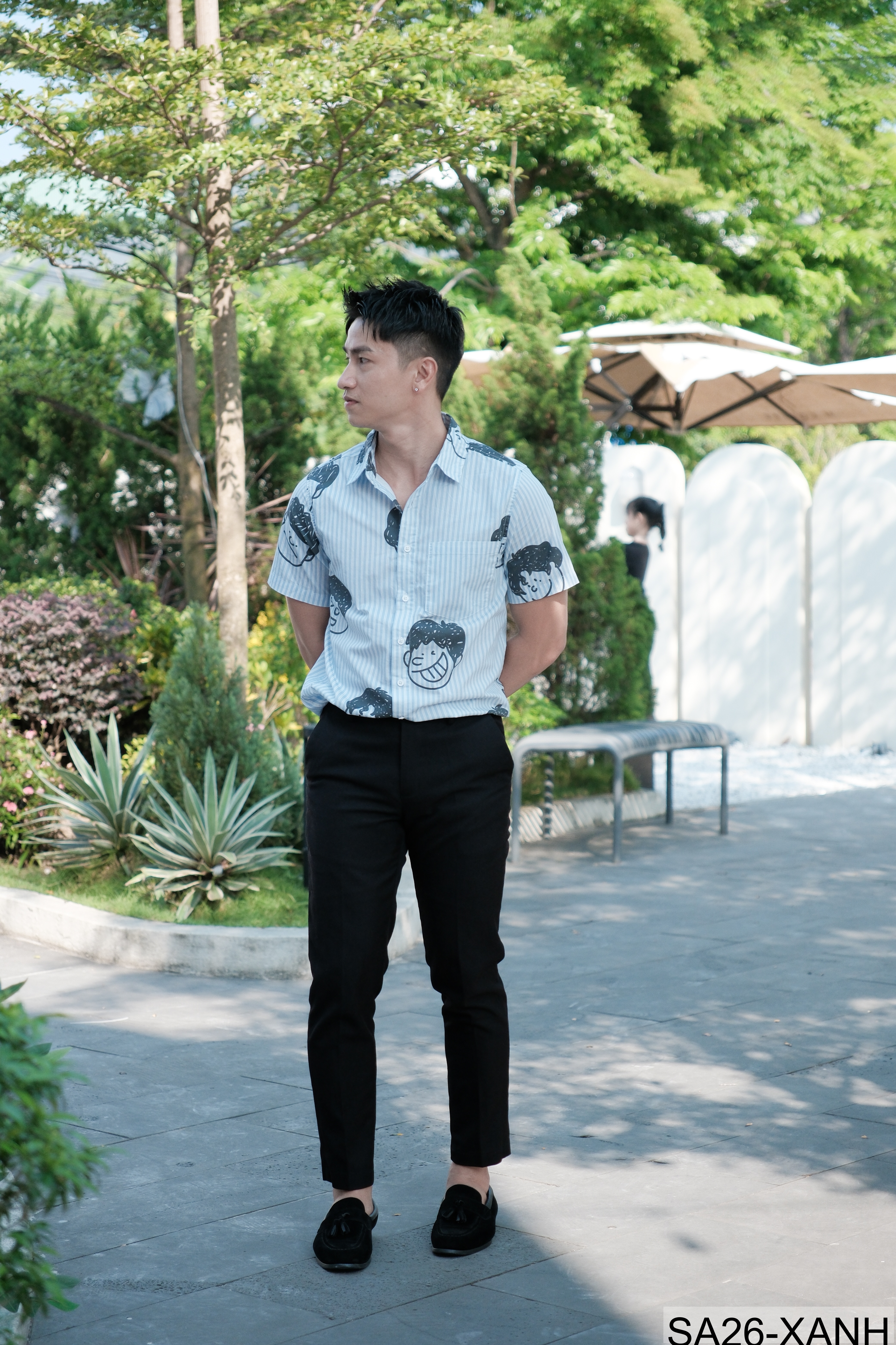 SA26 - Áo sơ mi nam tay ngắn họa tiết mặt cười phong cách Nhật Bản, chất cotton mềm mại, form rộng thoải mái