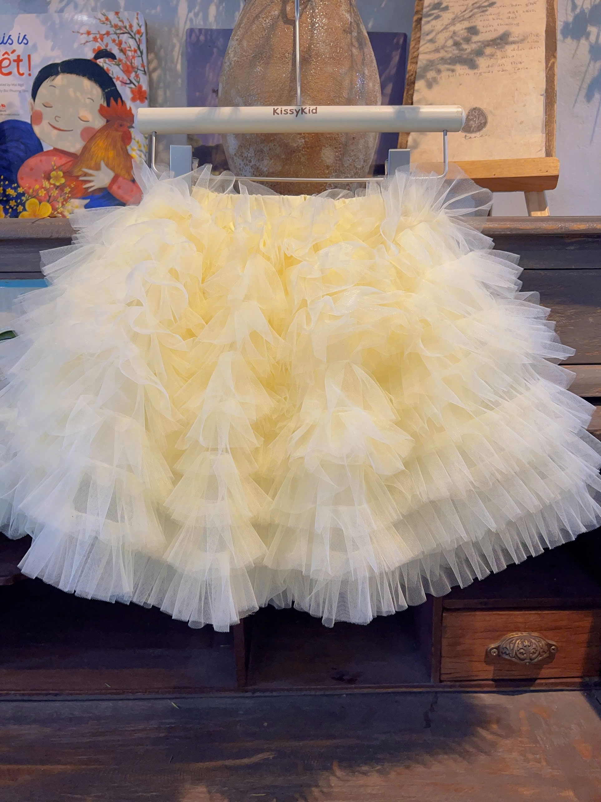 (E175) Chân váy tutu voan tầng màu vàng hãng OD