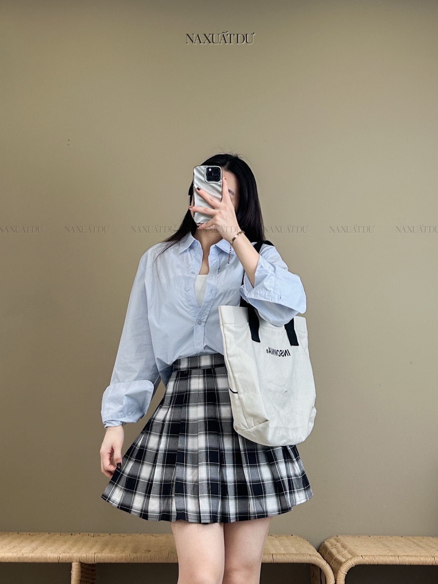 Set chân váy caro đen + áo - S108 (SALE)_thumbnail_4