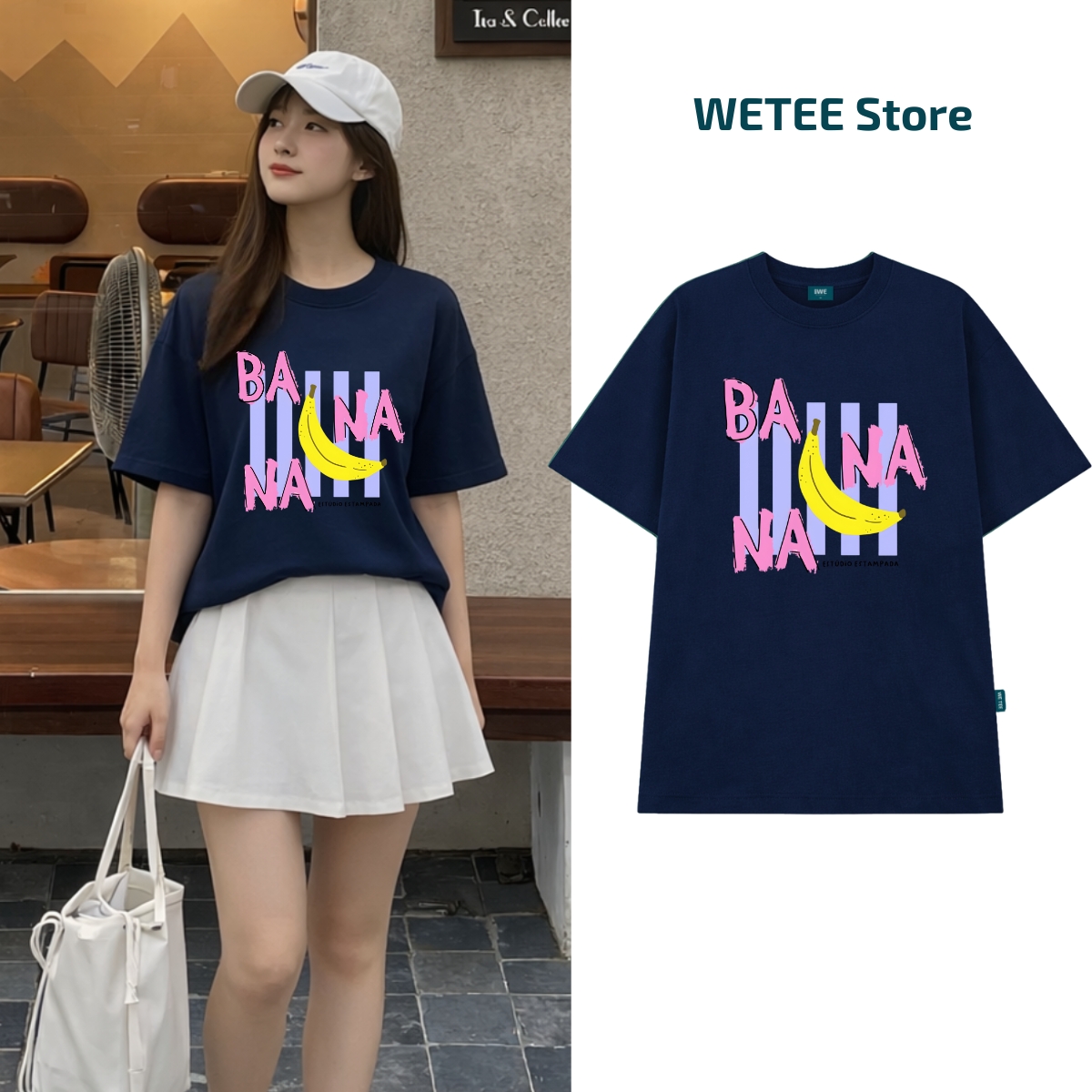 Áo thun unisex UX30-1140 BANANA hình chuối sọc tím dáng oversized local brand WETEE