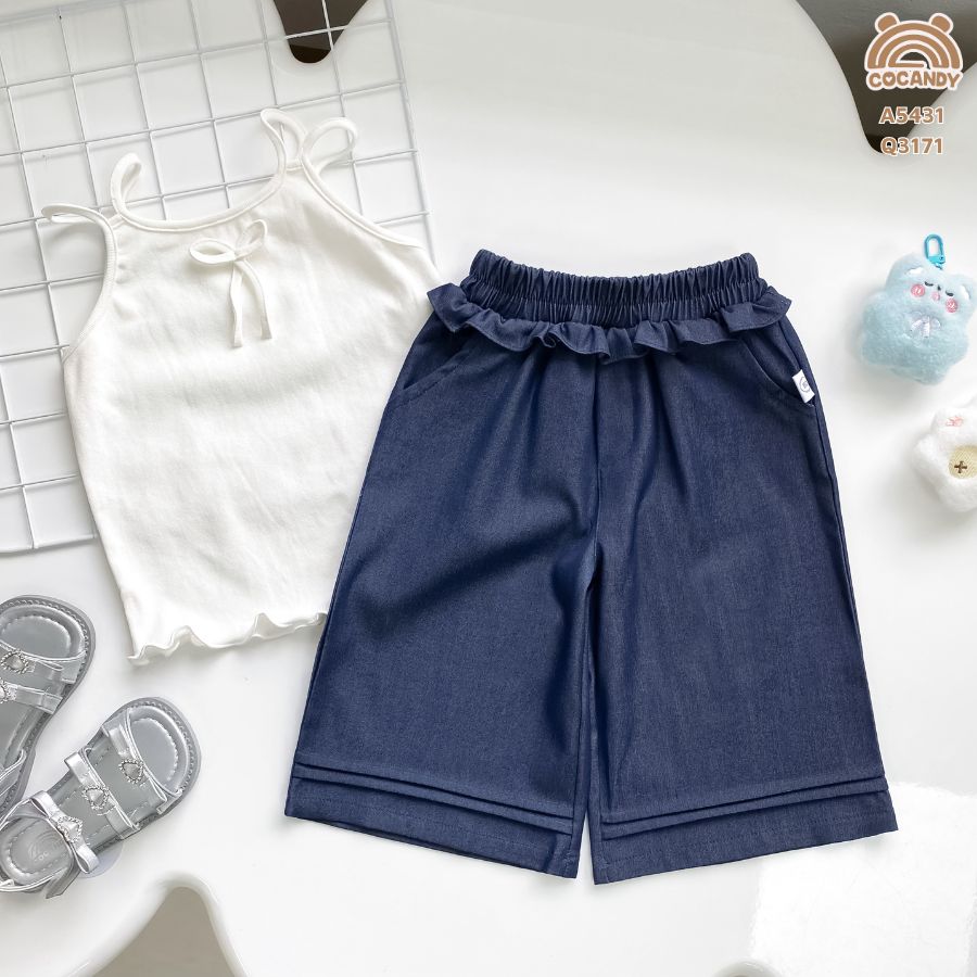 Quần dài XANH denim phối bèo