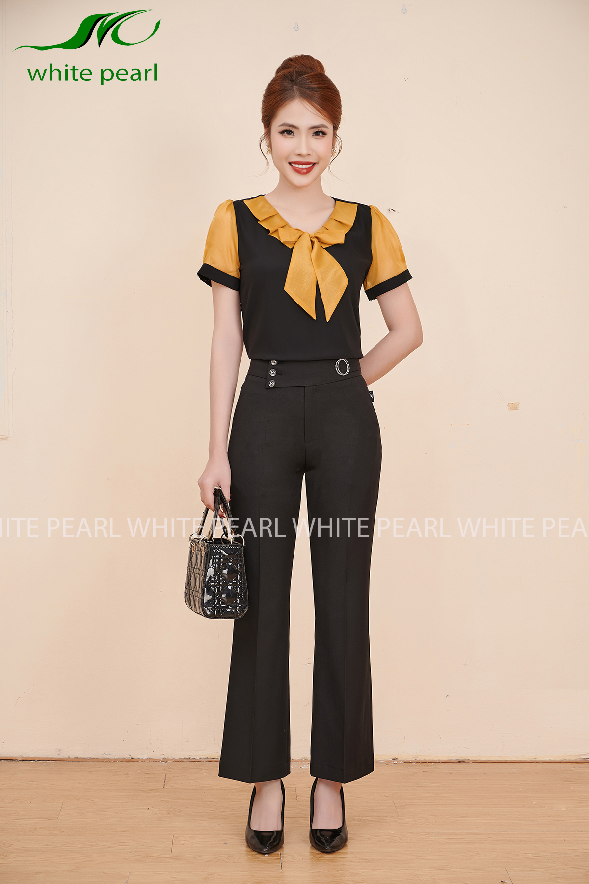 Áo cổ buộc nơ xếp 2 ly A2407 thời trang công sở cao cấp White pearl_thumbnail_10