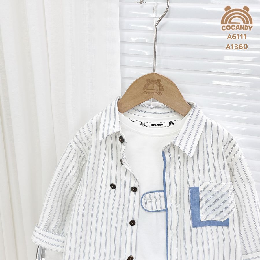 Áo dài sơ mi BE kẻ sọc túi ngực phối XDƯƠNG_thumbnail_5