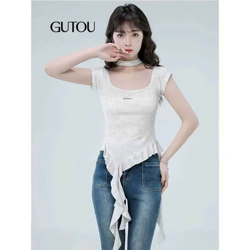 [ GUTOU ] Áo Trễ Vai Cổ Yếm Phối Dây_thumbnail_4